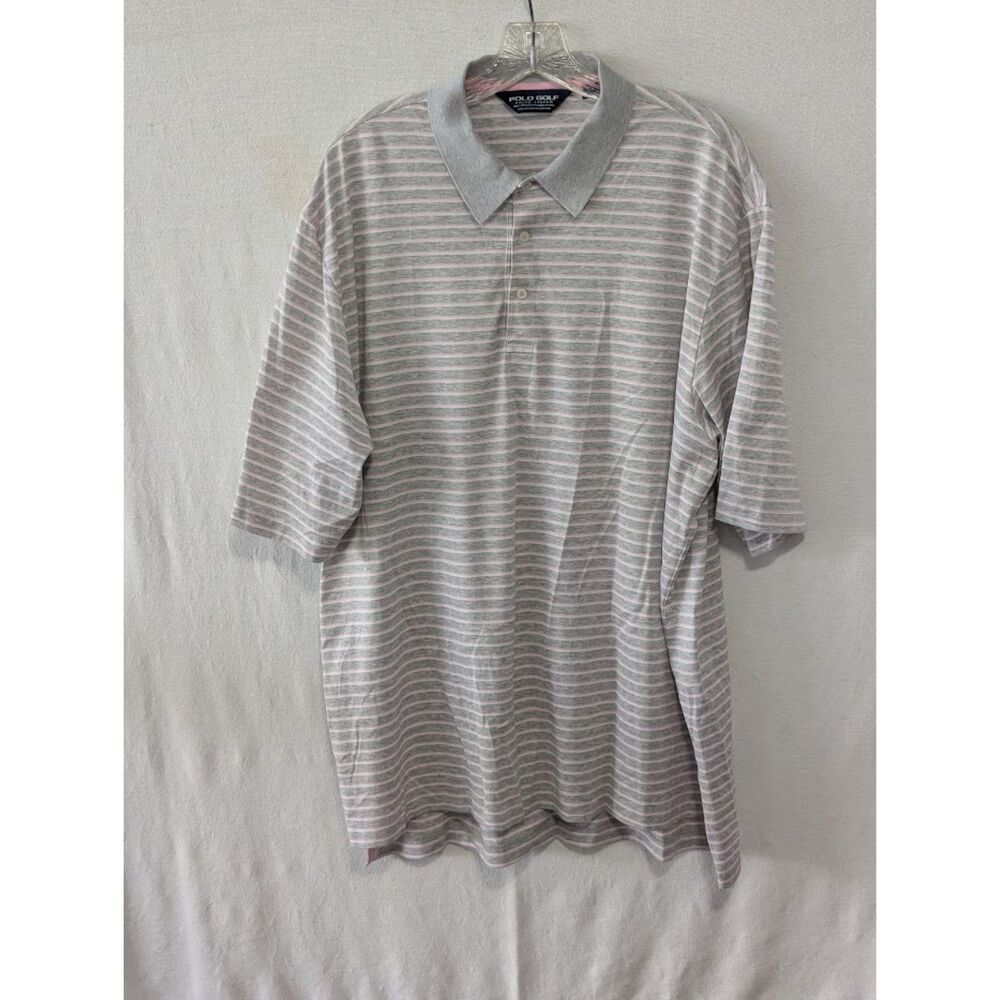 Y2K Ralph Lauren Polo Golf Polo Shirt Gray and Pink Striped Size XL